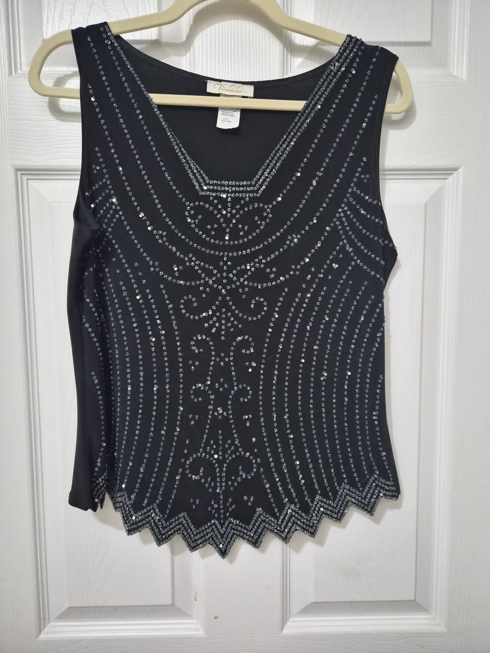 Black Beaded Sleeveless Blouse - Classic Evening Top